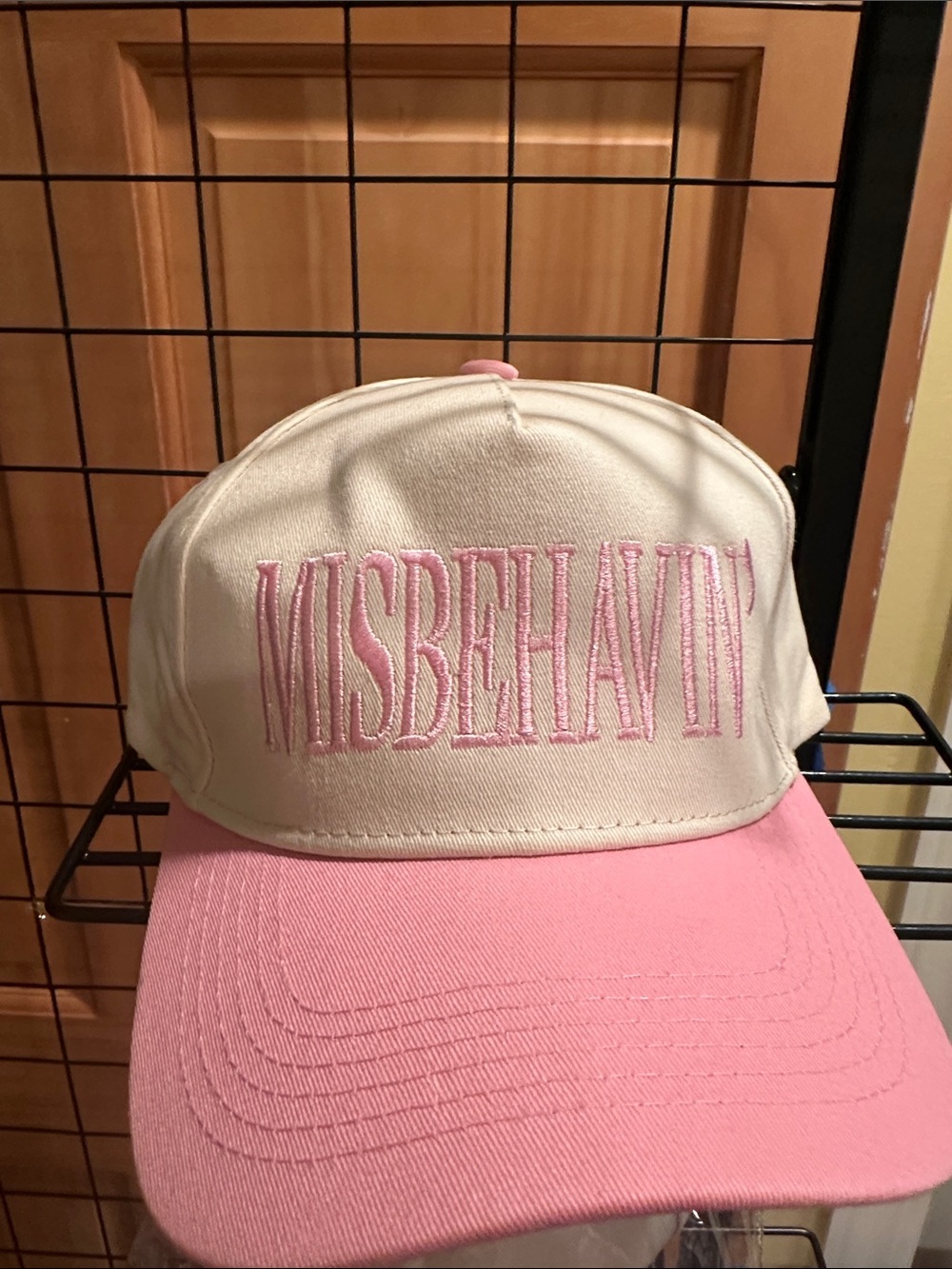 Source Unknown Two-Tone MISBEHAVIN' Baseball Cap - Cream & Pink